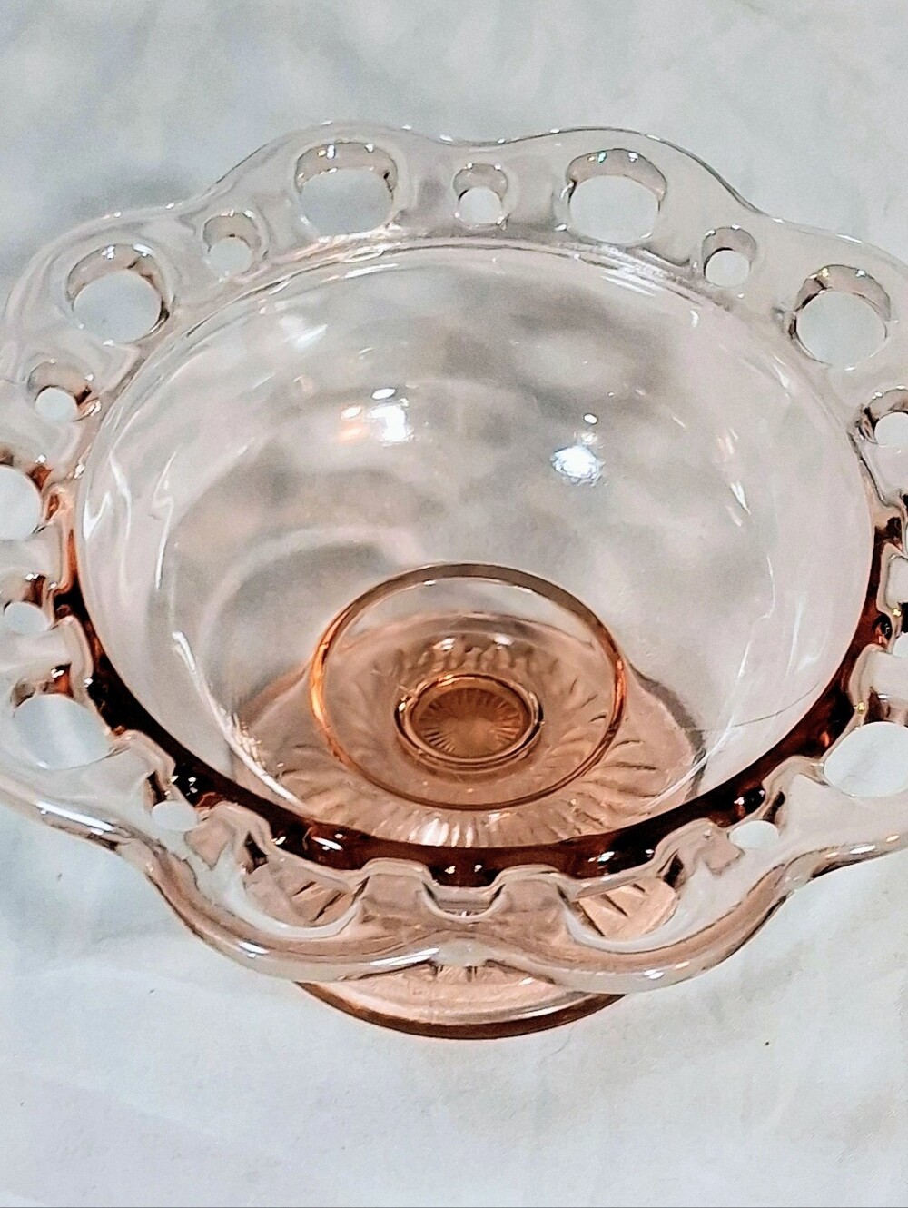 30's Anchor Hocking Pink Depression Glass "Lace Edge" Compote/Candy Dish - Picture 8 of 8